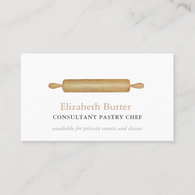 Pastry chef or private baking classes, rolling pin business card (Front)