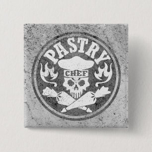 Pastry Chef Skull and Crossed Pastry Bags Grey 2 Inch Square Button