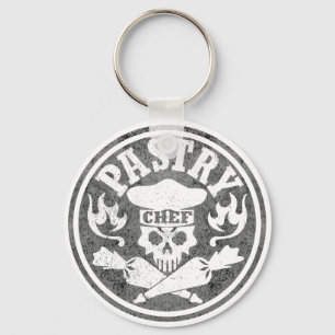 Pastry Chef Skull Grey Keychain