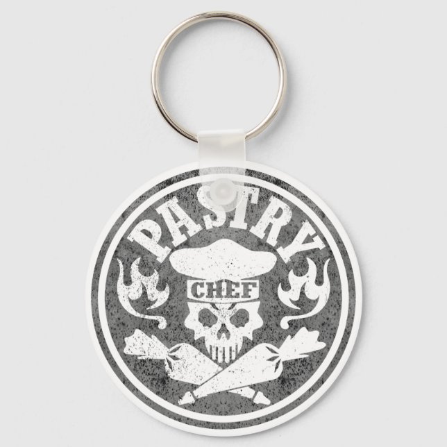 Pastry Chef Skull Grey Keychain (Front)