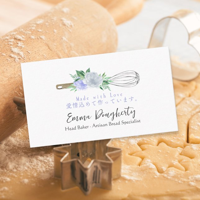 Pastry Chef Whisk Baking Utensil Purple Floral Business Card (Creator Uploaded)