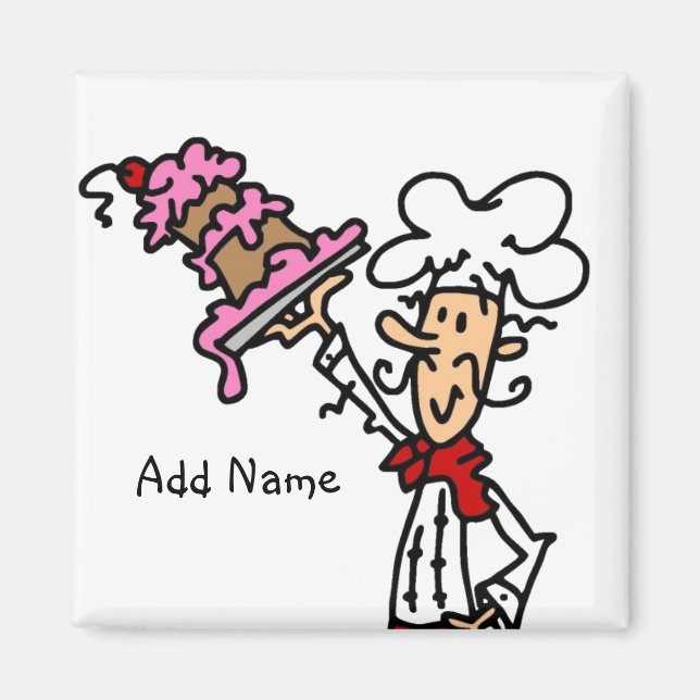 Pastry Chef With Cake Baking Customized Add Name Magnet (Front)