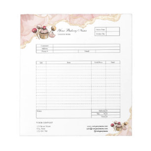Pastry Cupcake Bakery Order Form Invoice  Notepad