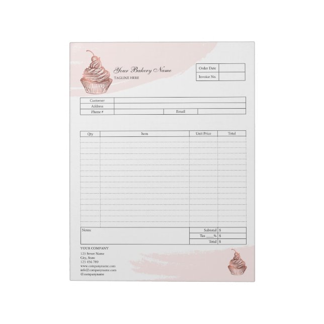Pastry Cupcake Bakery Order Form Invoice  Notepad (Rotated)