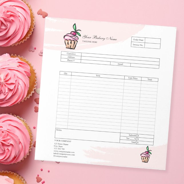Pastry Cupcake Bakery Order Form Invoice  Notepad (Creator Uploaded)