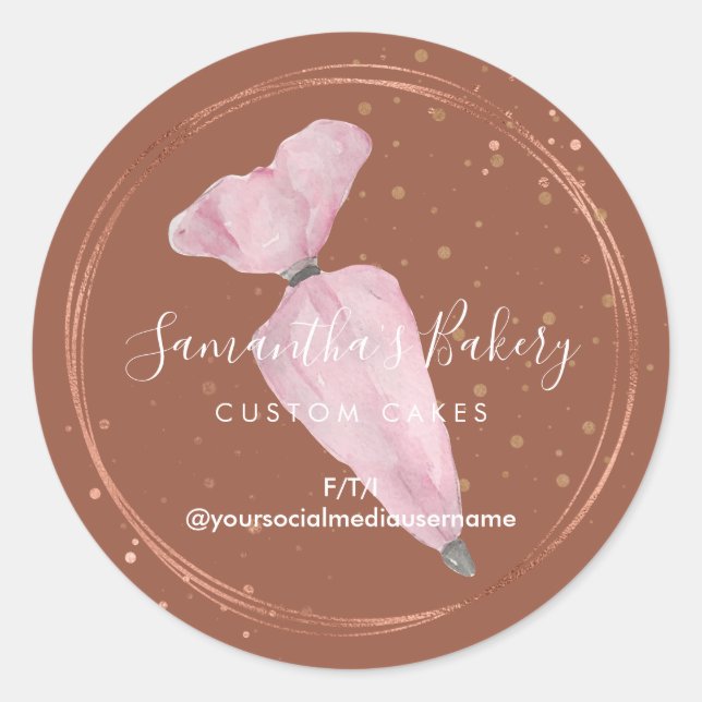 Pastry Custom Cake Designer Boho Pink Bakery Chef Classic Round Sticker (Front)