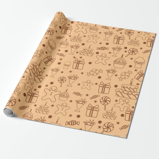 Pastry Doodle Pattern Wrapping Paper (Unrolled)