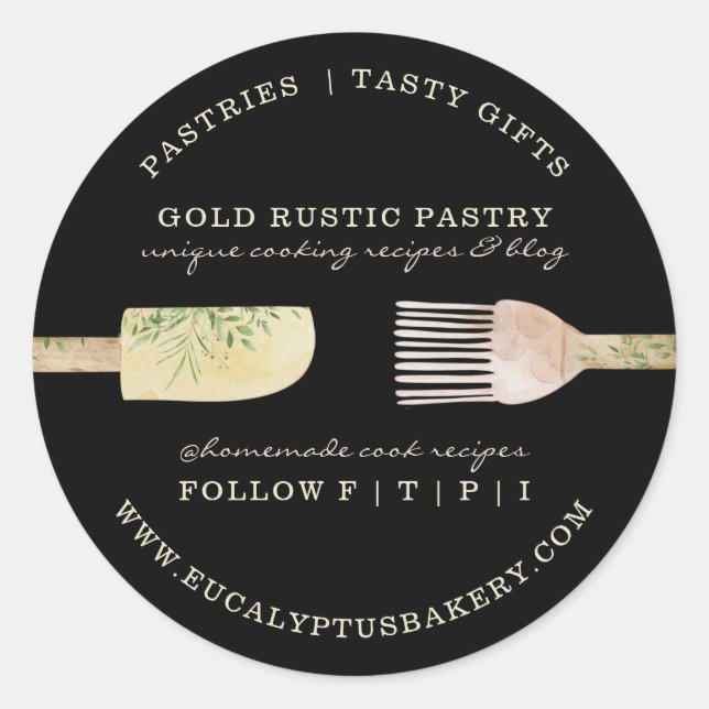 Pastry eucalyptus leaf spoon spatula rustic Style Classic Round Sticker (Front)