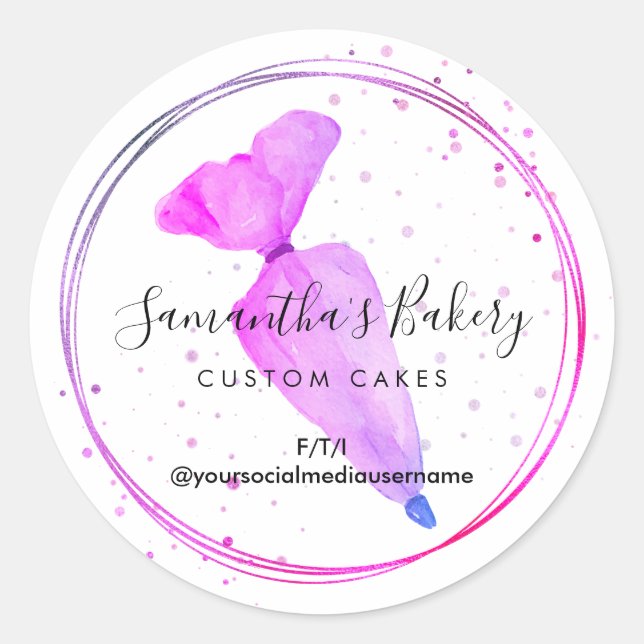 Pastry Pink Custom Cake Decor Piping Bag Bakery Classic Round Sticker (Front)