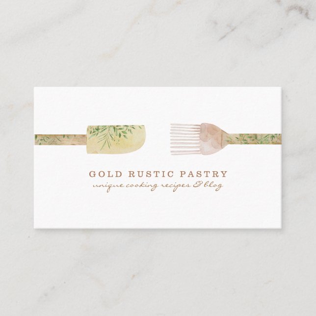 Pastry Rustic eucalyptus leaf spoon spatula Business Card (Front)
