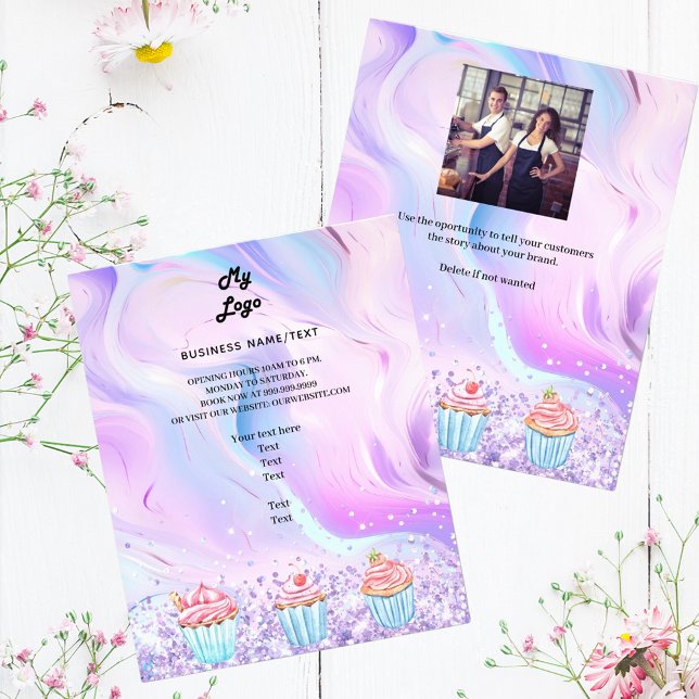 Pastry shop bakery holographic cupcakes logo photo flyer (Creator Uploaded)
