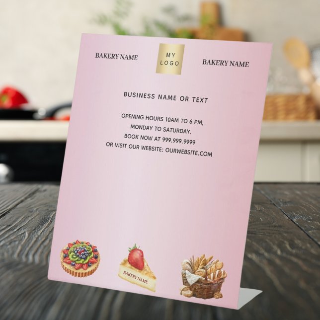 Pastry shop bakery pink logo menu price pedestal sign (Creator Uploaded)