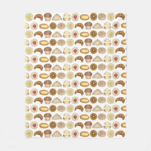 Pastry Tray Croissant Danish Muffin Baked Goods Fleece Blanket