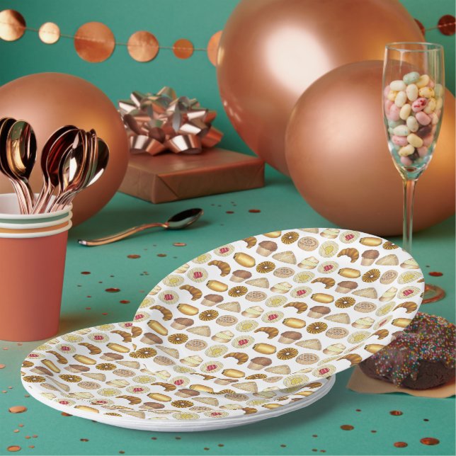 Pastry Tray Croissant Danish Muffin Baked Goods Paper Plate (Multi)