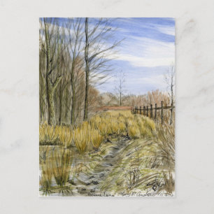 "Pasture Lane in Early March" watercolor landscape Postcard
