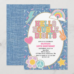 Patch Denim Hello Double Digits 10th Birthday Invitation