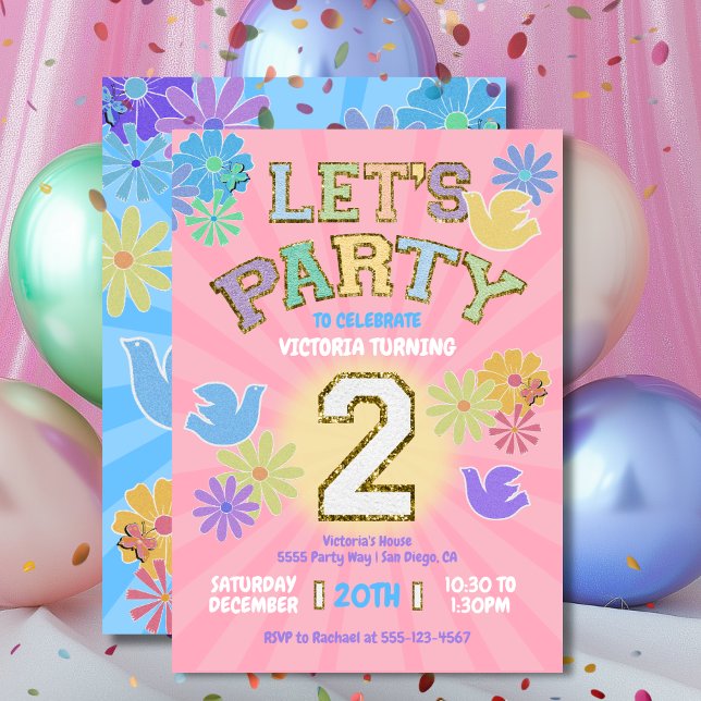 Patch Letter Birthday Party Retro Preppy Hippie Invitation (Creator Uploaded)