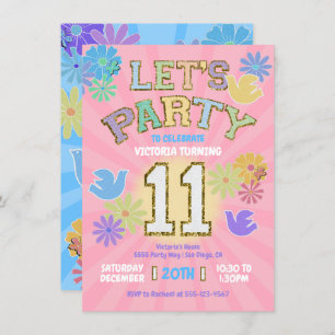 Patch Letter Birthday Party Retro Preppy Hippie Invitation