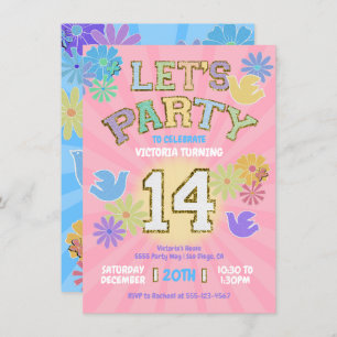 Patch Letter Birthday Party Retro Preppy Hippie Invitation