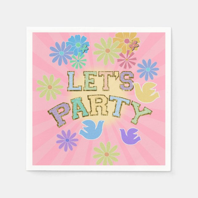 Patch Letter Birthday Party Retro Preppy Hippie Napkin (Front)