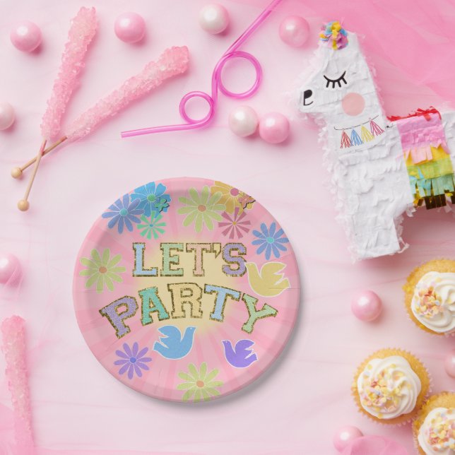 Patch Letter Birthday Party Retro Preppy Hippie Paper Plate (Party)