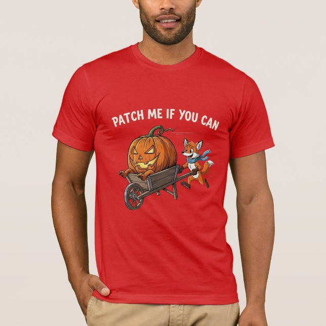 Patch Me If You Can - Funny Halloween Fox Pumpkin T-Shirt (Front)