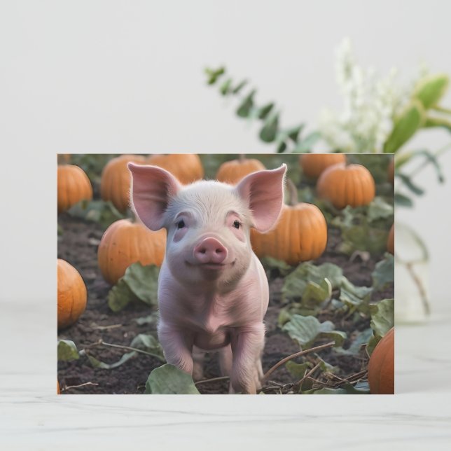 **"Patch of Joy: A Happy Baby Pig Among Pumpkins"* Invitation (Standing Front)
