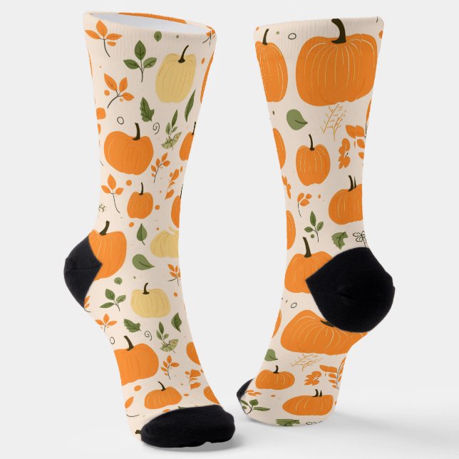 Patch Perfect - Cozy Orange Pumpkin Pattern Socks (Angled)
