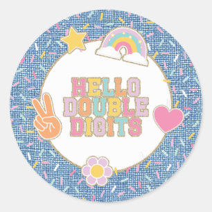 Patch Preppy Hello Double Digits 10th Birthday Classic Round Sticker