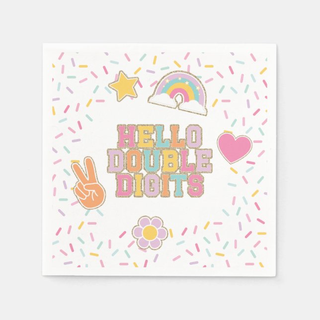 Patch Preppy Hello Double Digits 10th Birthday Napkin (Front)