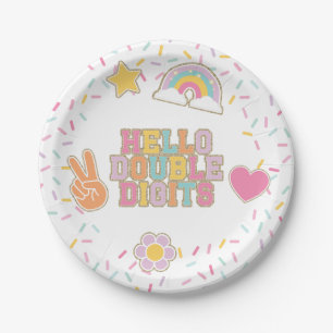 Patch Preppy Hello Double Digits 10th Birthday Paper Plate