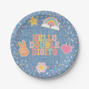 Patch Preppy Hello Double Digits 10th Birthday Paper Plate