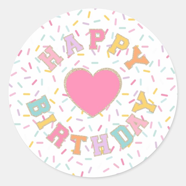 Patch Preppy Letter Birthday Classic Round Sticker (Front)