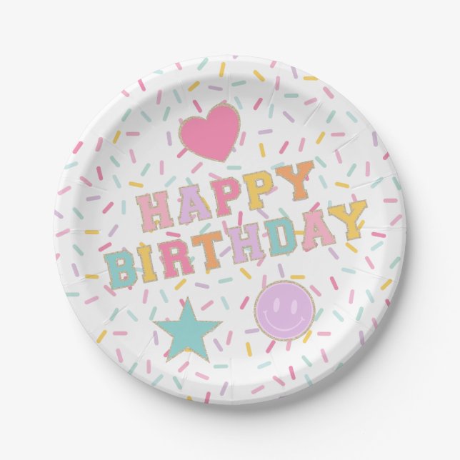 Patch Preppy Letter Birthday Paper Plates (Front)