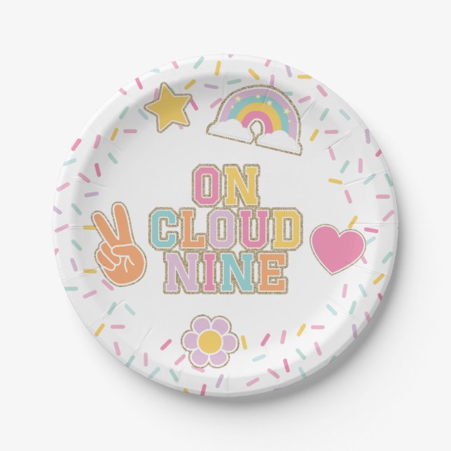 Patch Preppy On Cloud Nine 9th Birthday Paper Plate (Front)
