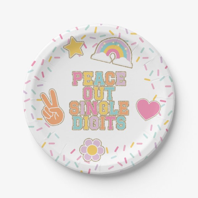 Patch Preppy Peace Out Single Digits 10th Birthday Paper Plate (Front)