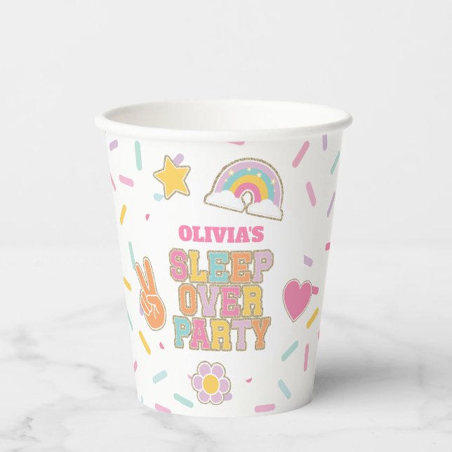 Patch Preppy Sleepover Birthday Paper Cups (Front)