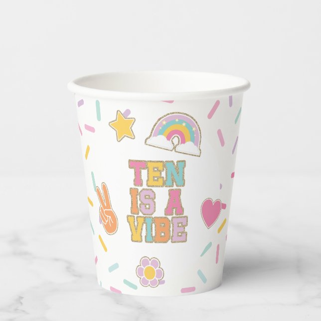 Patch Preppy Ten is a Vibe 10th Birthday Paper Cups (Front)