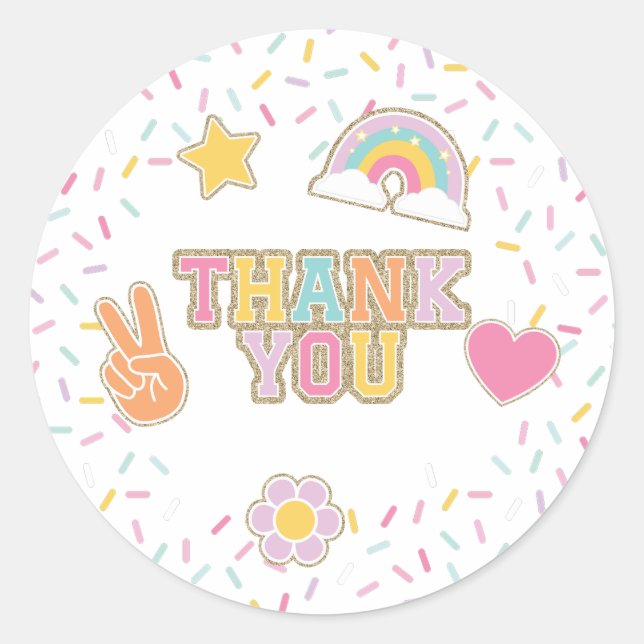 Patch Preppy Thank You Birthday Favour Classic Round Sticker (Front)