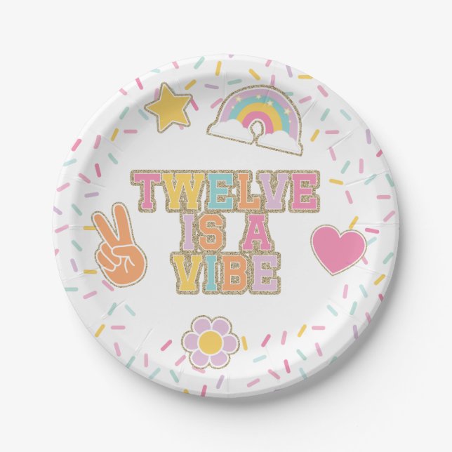 Patch Preppy Twelve is a Vibe 12th Birthday Paper Plate (Front)