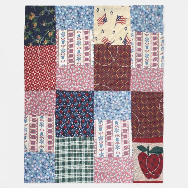 PATCH WORK QUILT (Simulated) Fleece Blankets (Front)