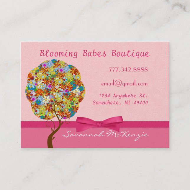 Patch Work Tree on Pink Business Cards (Front)