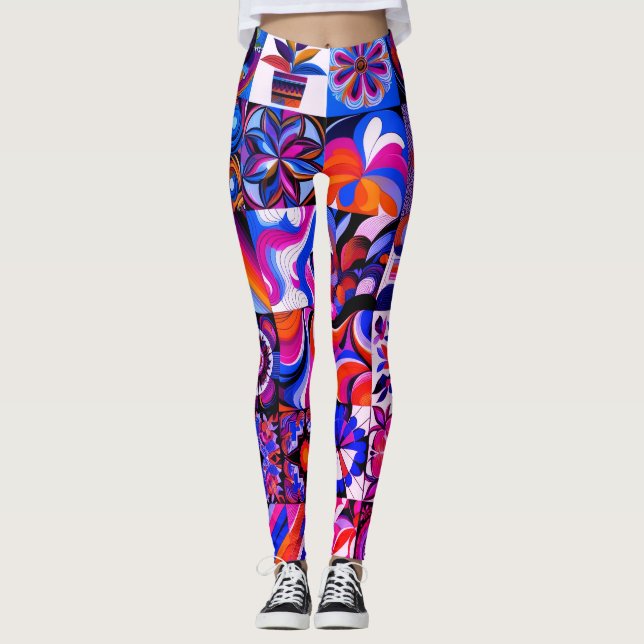 Patchwork Abstract Art Pair of Customized Modern Leggings (Front)