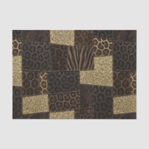 Patchwork African Animal Print Brown & Gold Tissue Paper