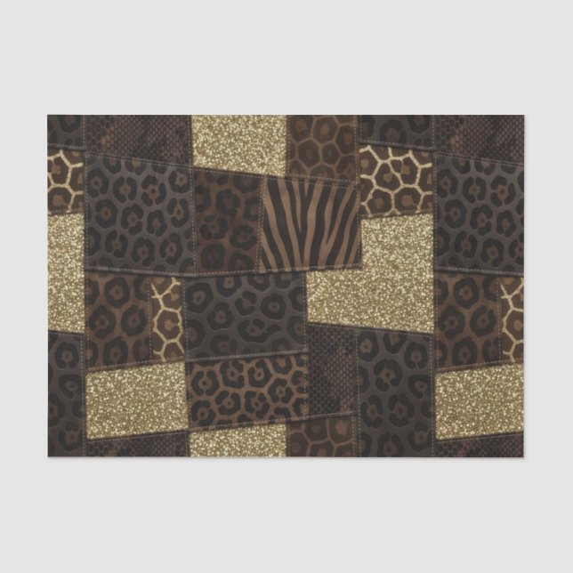 Patchwork African Animal Print | Brown & Gold Tissue Paper (Front)