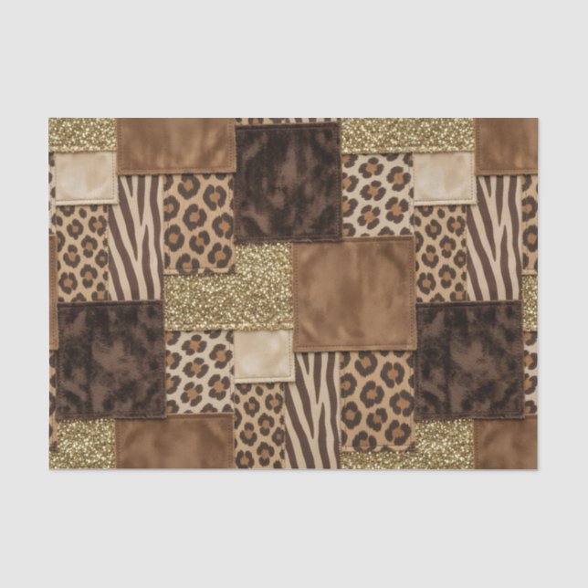 Patchwork African Animal Print | Brown & Gold Tissue Paper (Front)