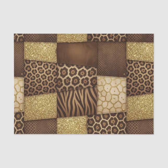 Patchwork African Animal Print | Brown & Gold Tissue Paper (Front)