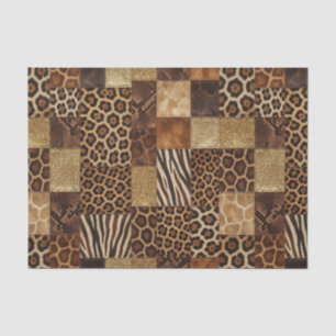 Patchwork African Animal Print Brown & Gold Tissue Paper
