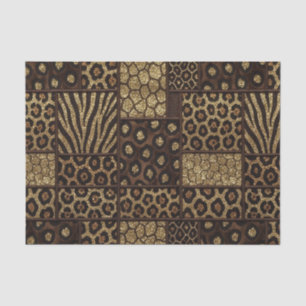 Patchwork African Animal Print Brown & Gold Tissue Paper
