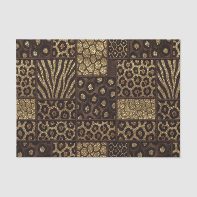 Patchwork African Animal Print | Brown & Gold Tissue Paper (Front)